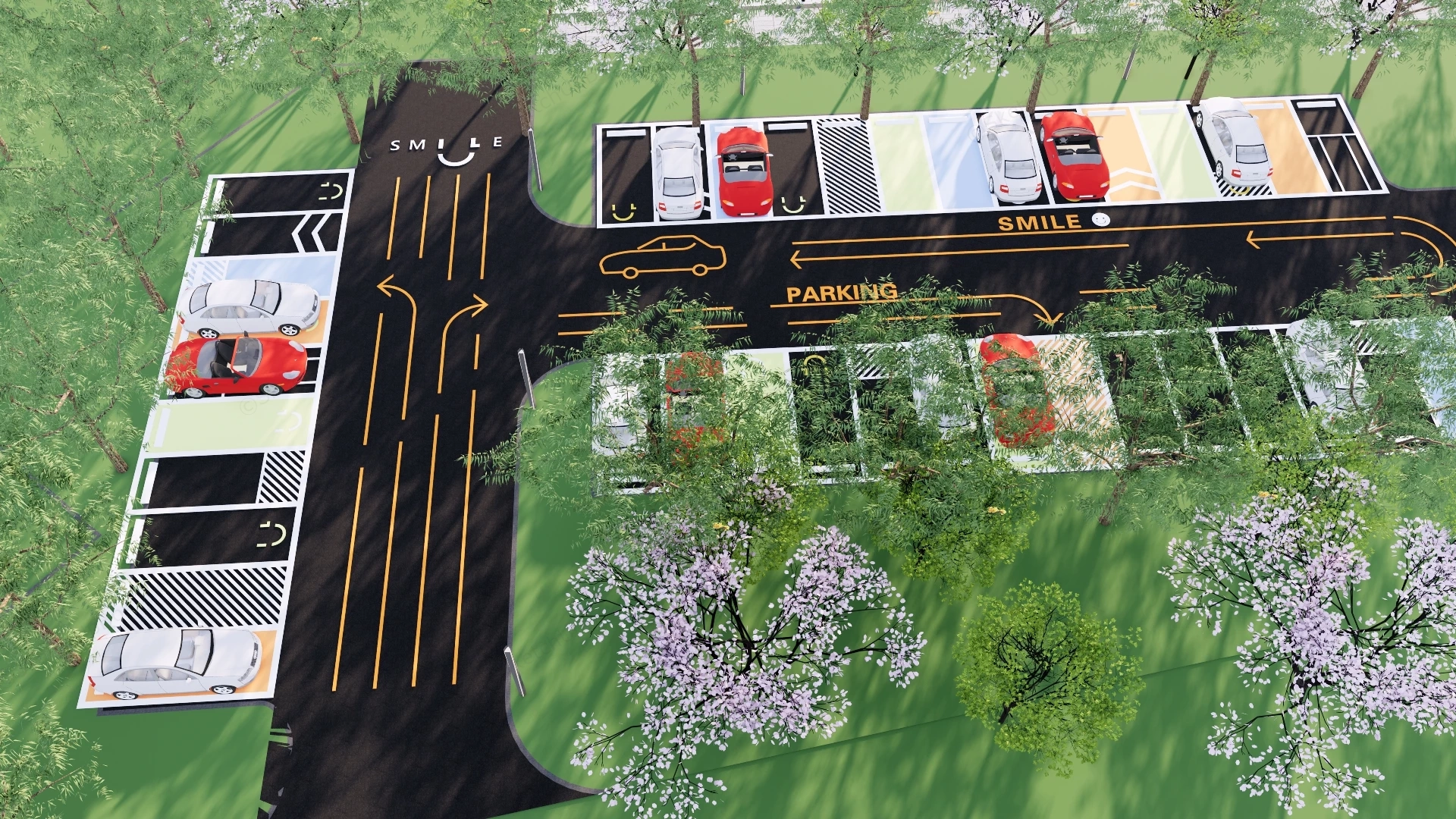 Eco Friendly Urban Parking Lot And Landscape Plan Sketchup 3D Model Preview - SketchupBox