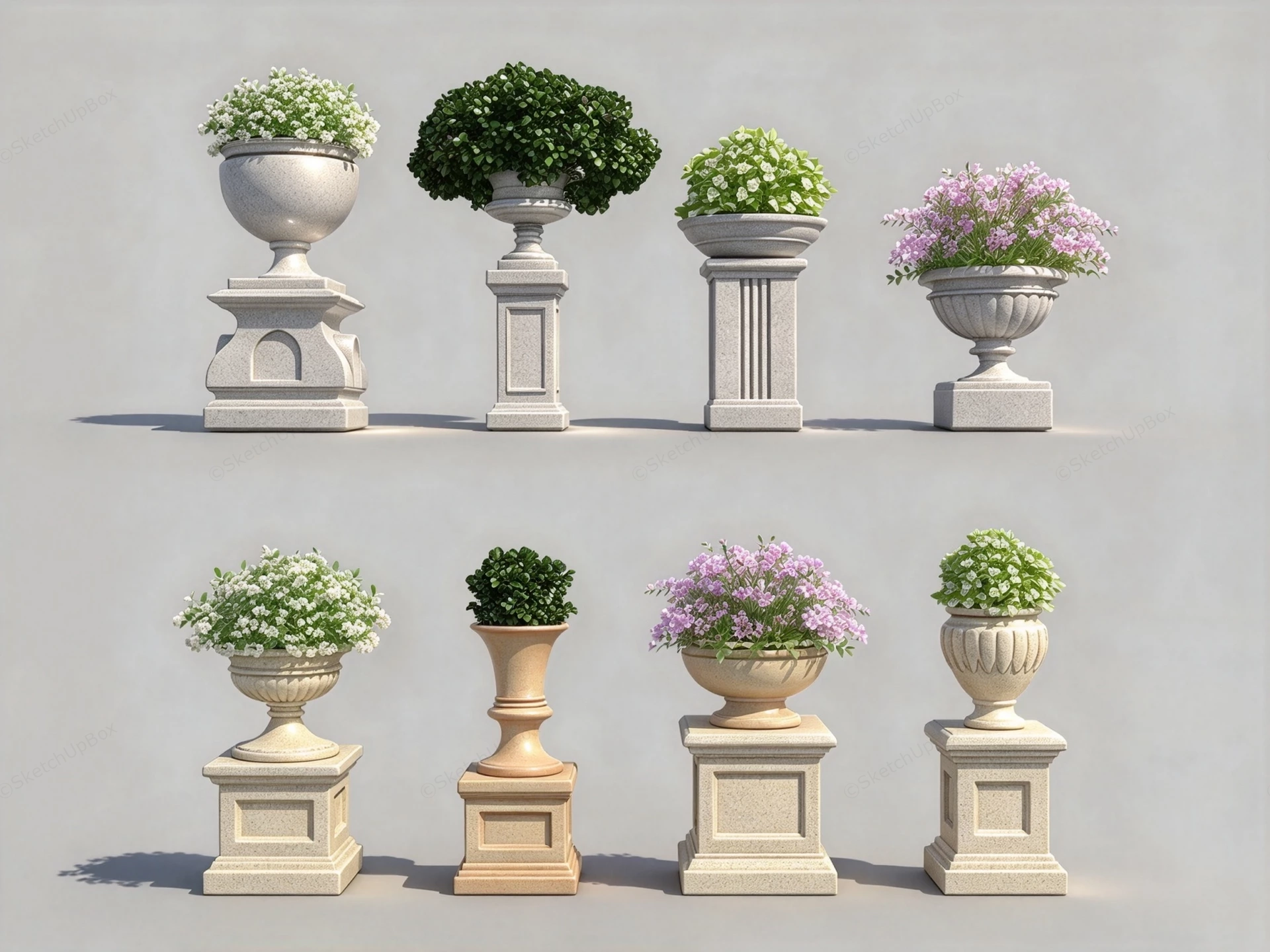 Classical European Stone Garden Urn And Pedestal Planter Sketchup 3D Model Preview - SketchupBox