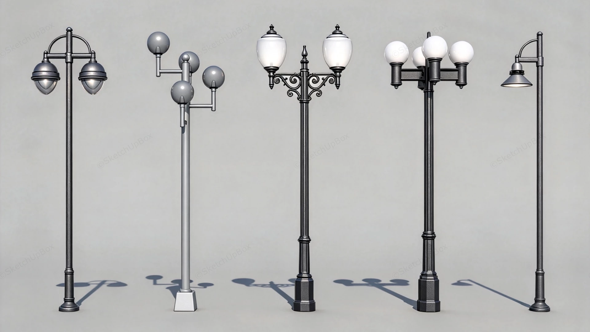 Classical And Modern Outdoor Street Light Posts Collection Sketchup 3D Model Preview - SketchupBox