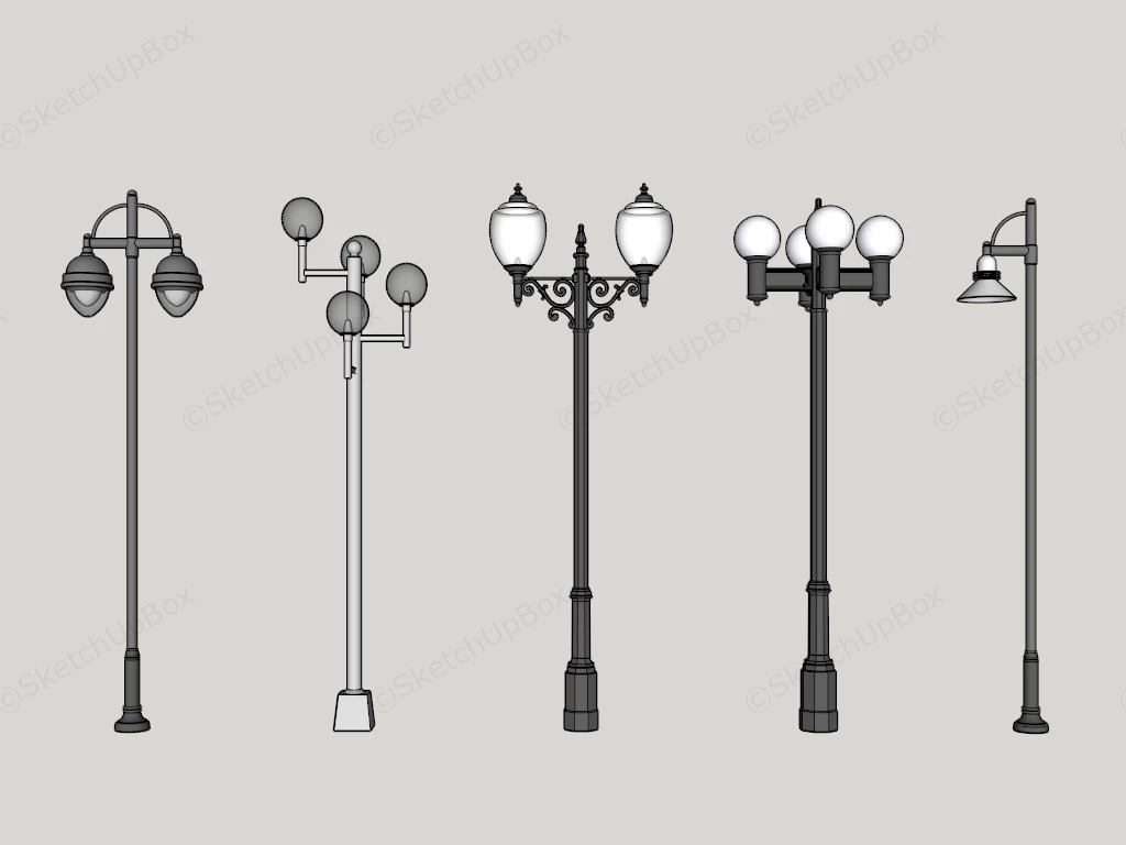 Classical And Modern Outdoor Street Light Posts Collection Sketchup 3D Model Preview - SketchupBox