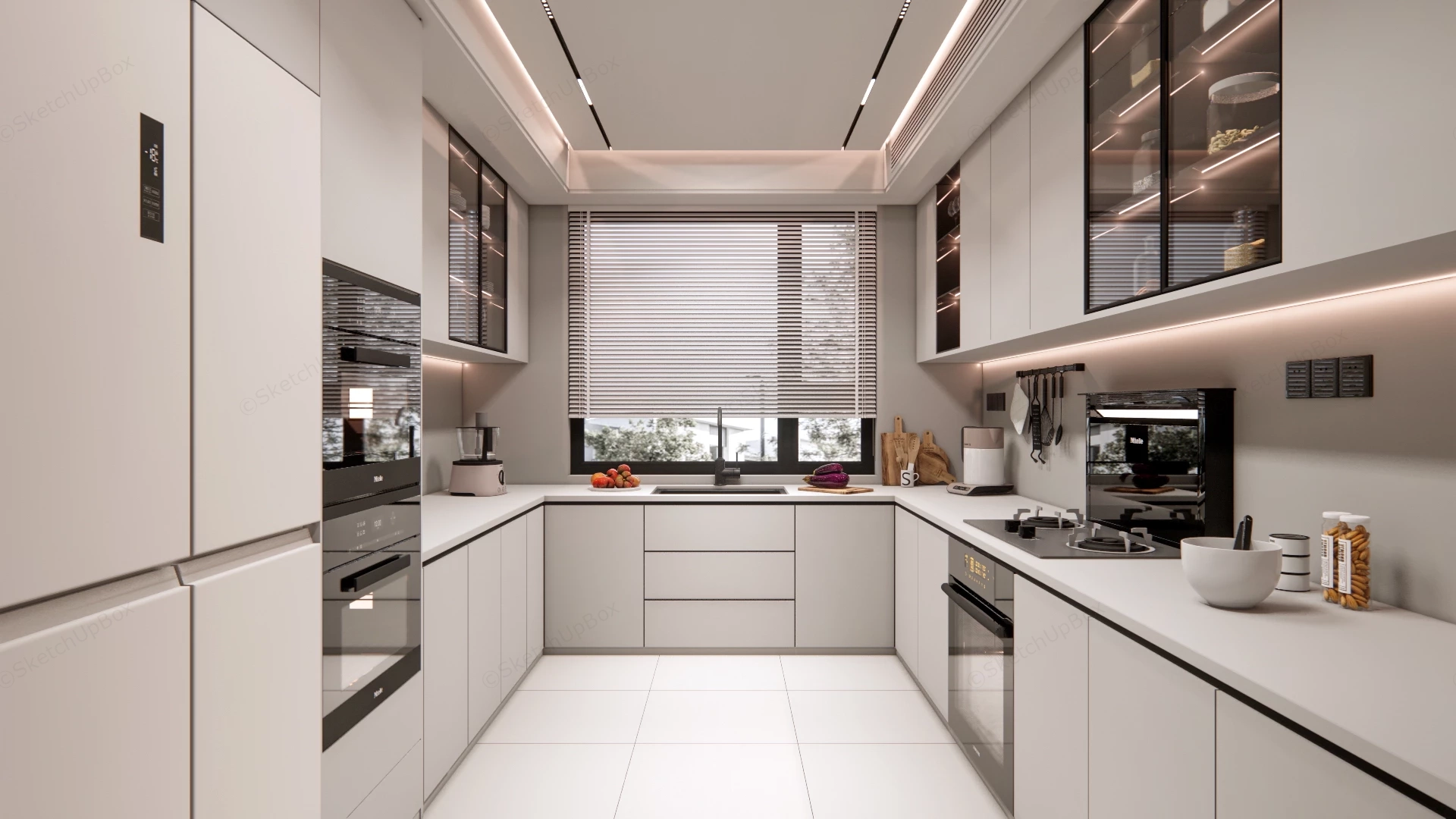 Modern Minimalist U Shaped Fitted Kitchen Sketchup 3D Model Preview - SketchupBox