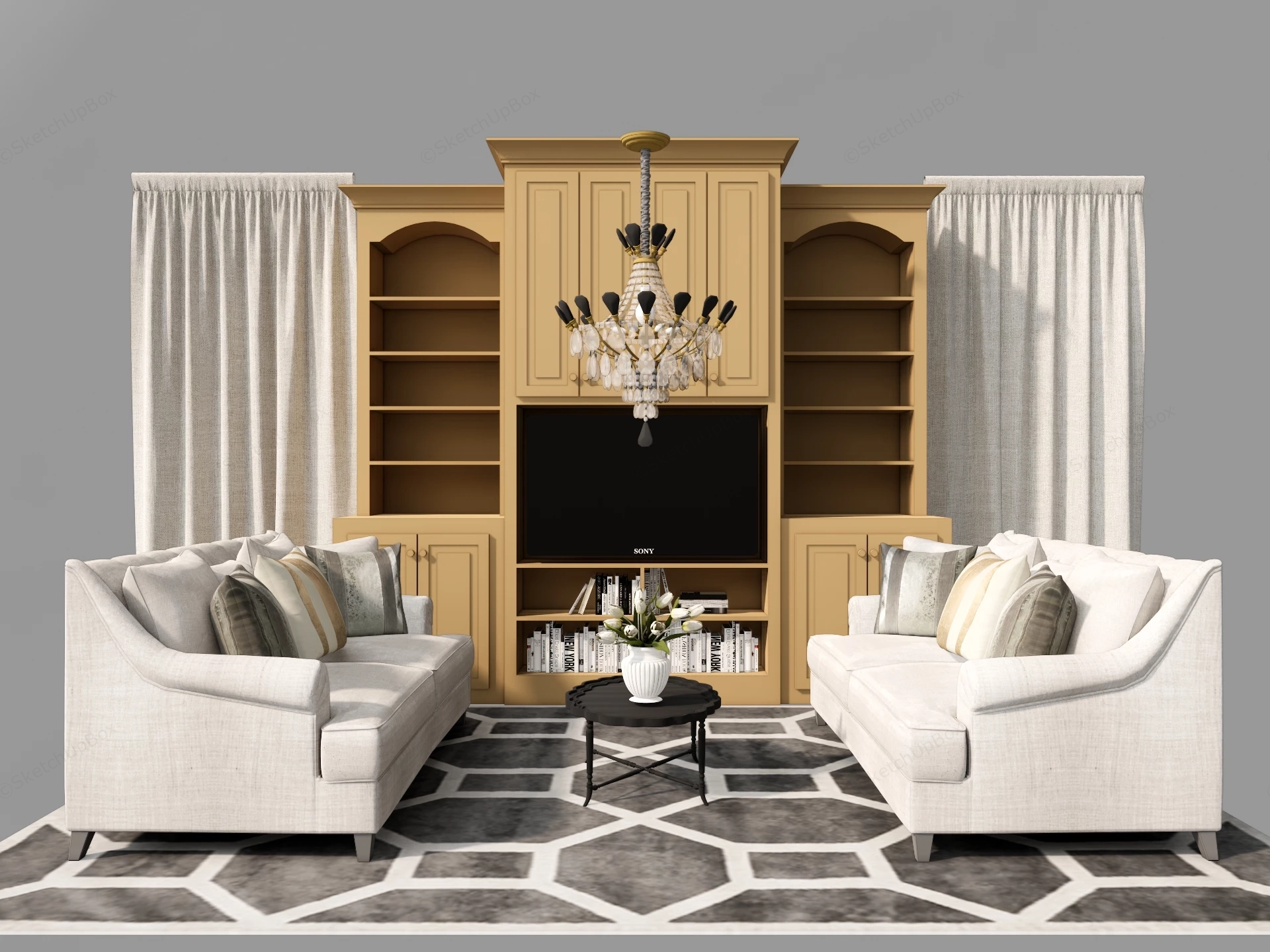 Modern Classic Living Room Setup Sketchup 3D Model Preview - SketchupBox