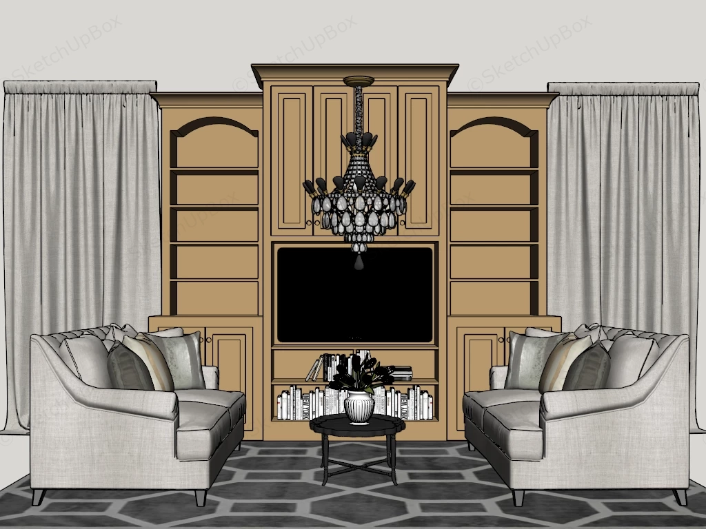 Modern Classic Living Room Setup Sketchup 3D Model Preview - SketchupBox