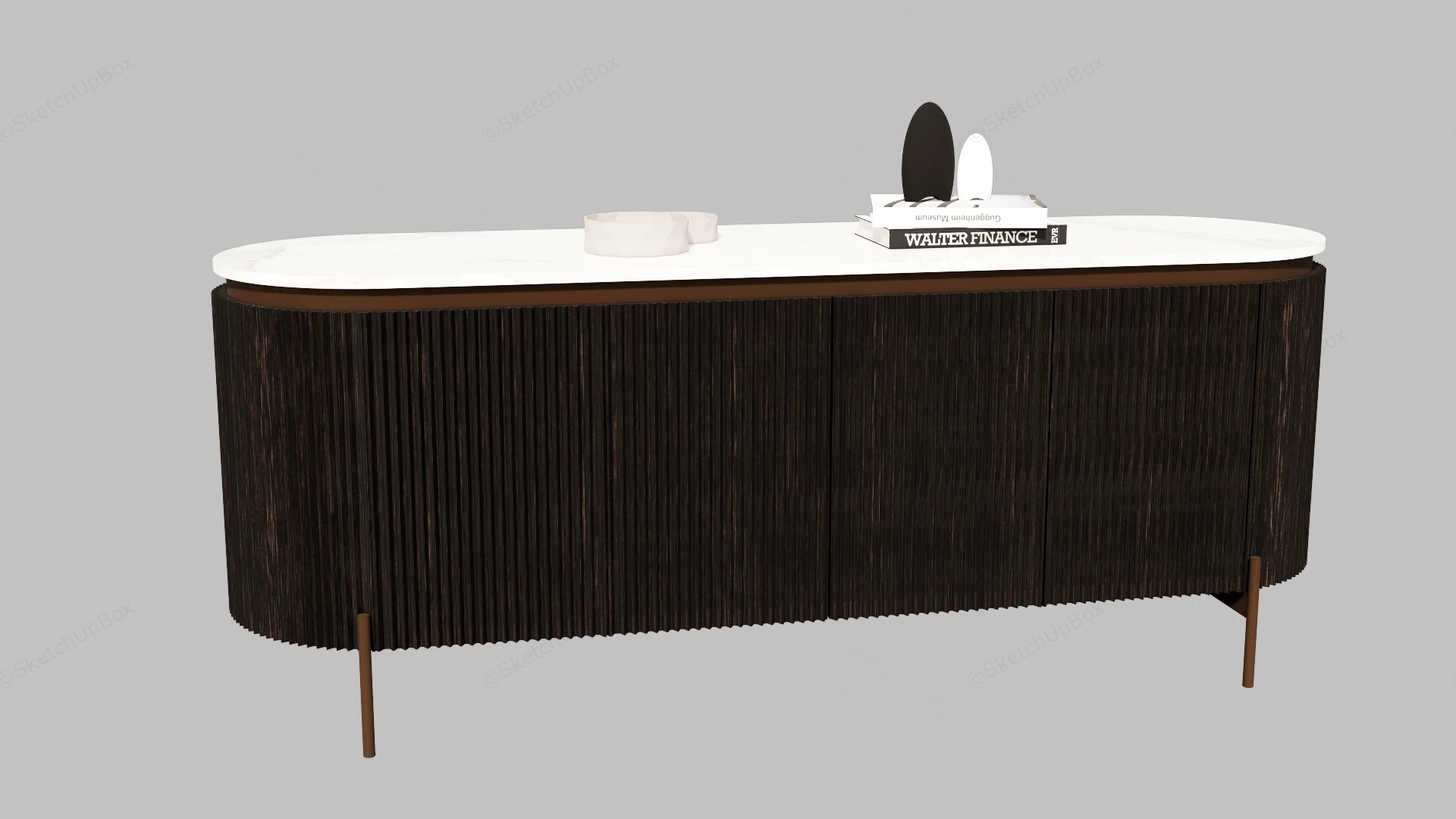 Modern Oval Fluted Dark Wood Sideboard Credenza Sketchup 3D Model Preview - SketchupBox