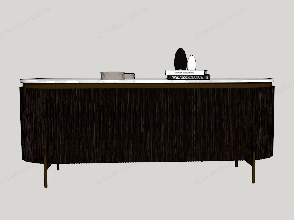 Modern Oval Fluted Dark Wood Sideboard Credenza Sketchup 3D Model Preview - SketchupBox