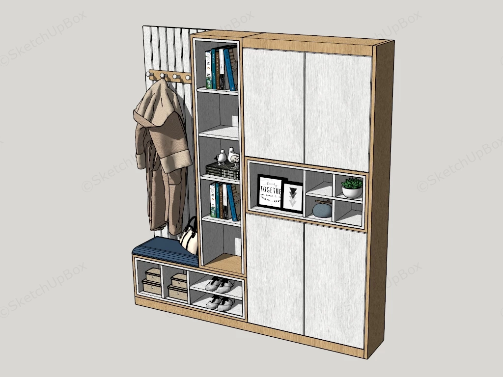 Modern Entryway Coat Rack And Shoe Bench Cabinet Sketchup 3D Model Preview - SketchupBox