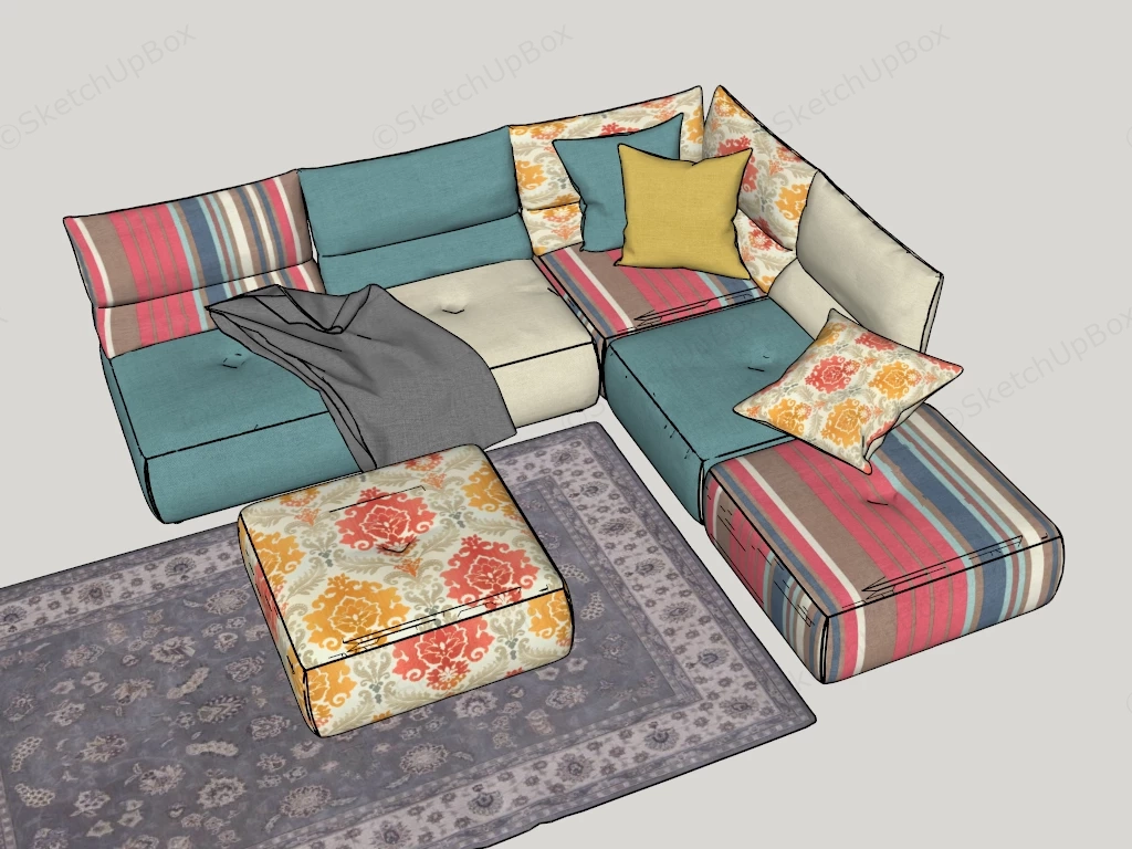 Modern Eclectic Bohemian Modular Sectional Sofa Set Sketchup 3D Model Preview - SketchupBox