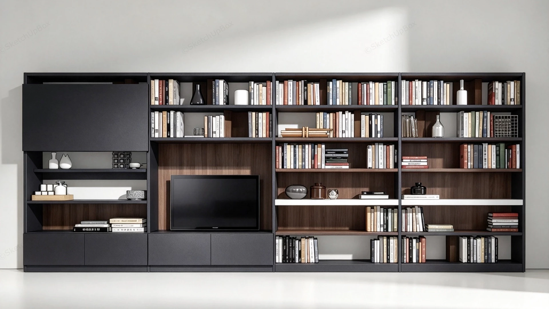 Large Modern Modular Wall Unit & Bookcase System Sketchup 3D Model Preview - SketchupBox