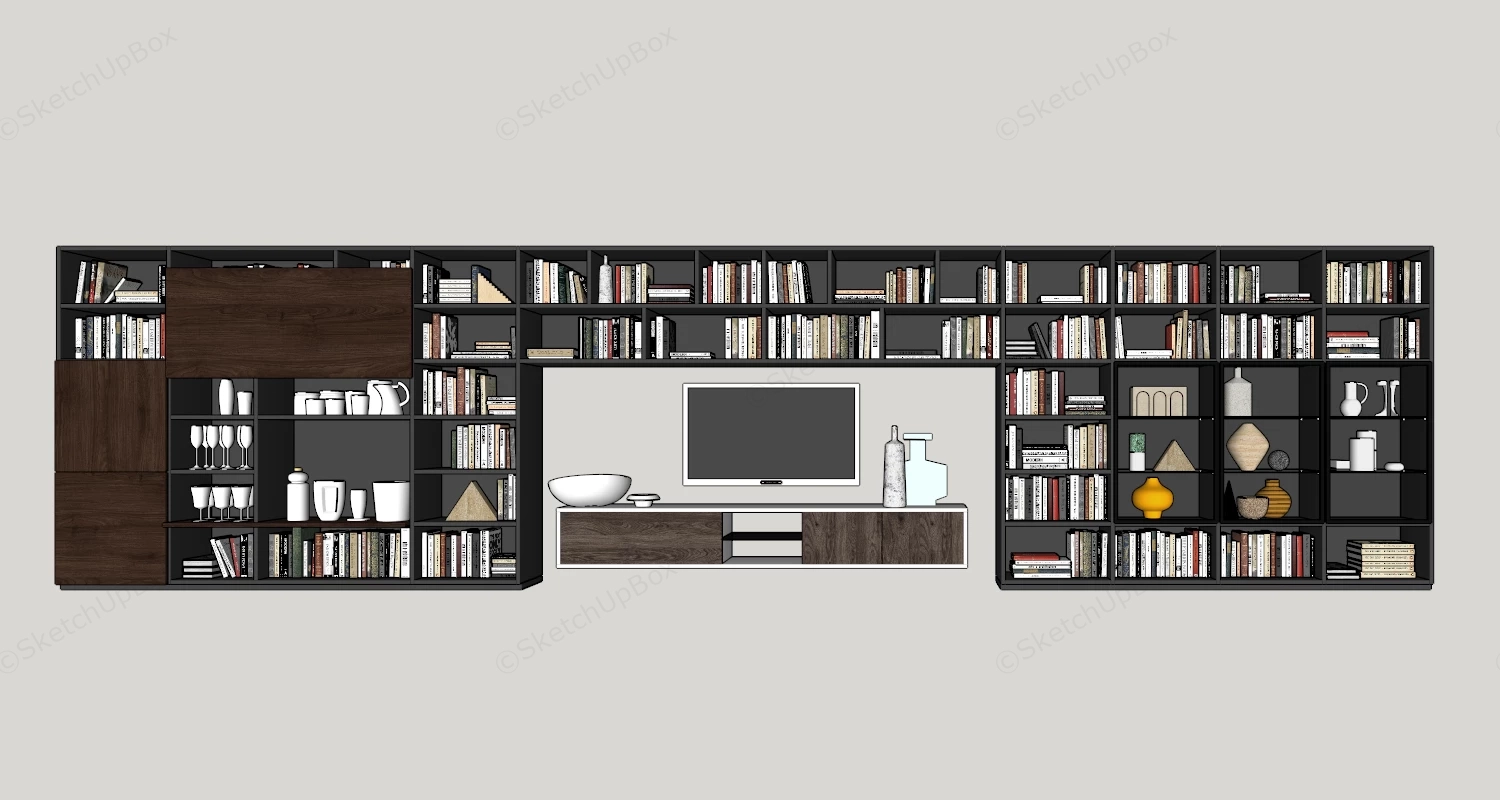 Modern Expansive Modular Wall Unit Library And Media Center Sketchup 3D Model Preview - SketchupBox