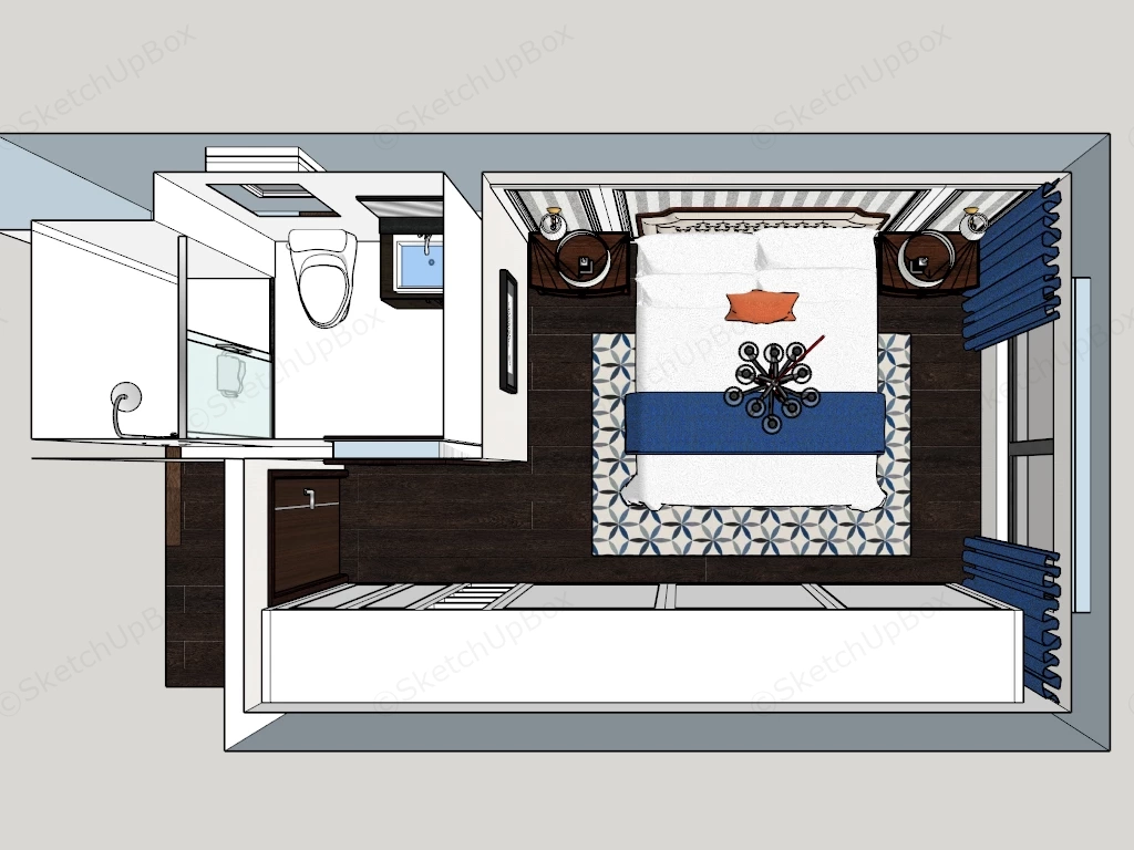 Modern Transitional Bedroom With White Wardrobes Sketchup 3D Model Preview - SketchupBox