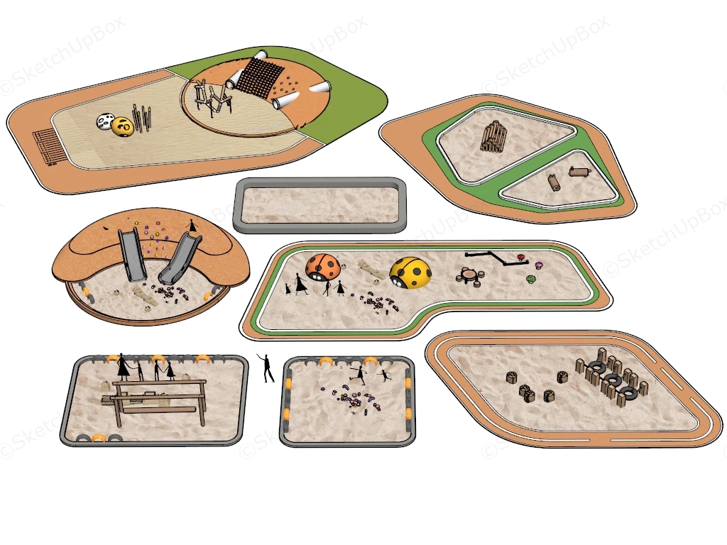 Modern Children's Sandpit And Play Area Collection Sketchup 3D Model Preview - SketchupBox