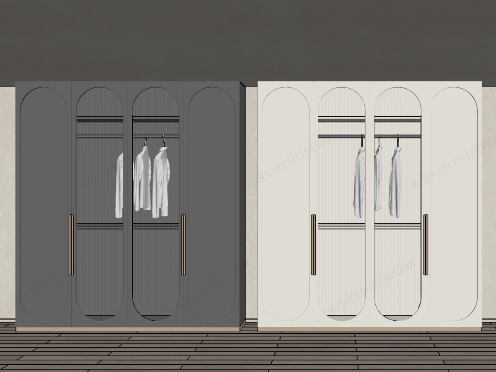 Modern Arched Fluted Glass Built In Wardrobes Sketchup 3D Model Preview - SketchupBox