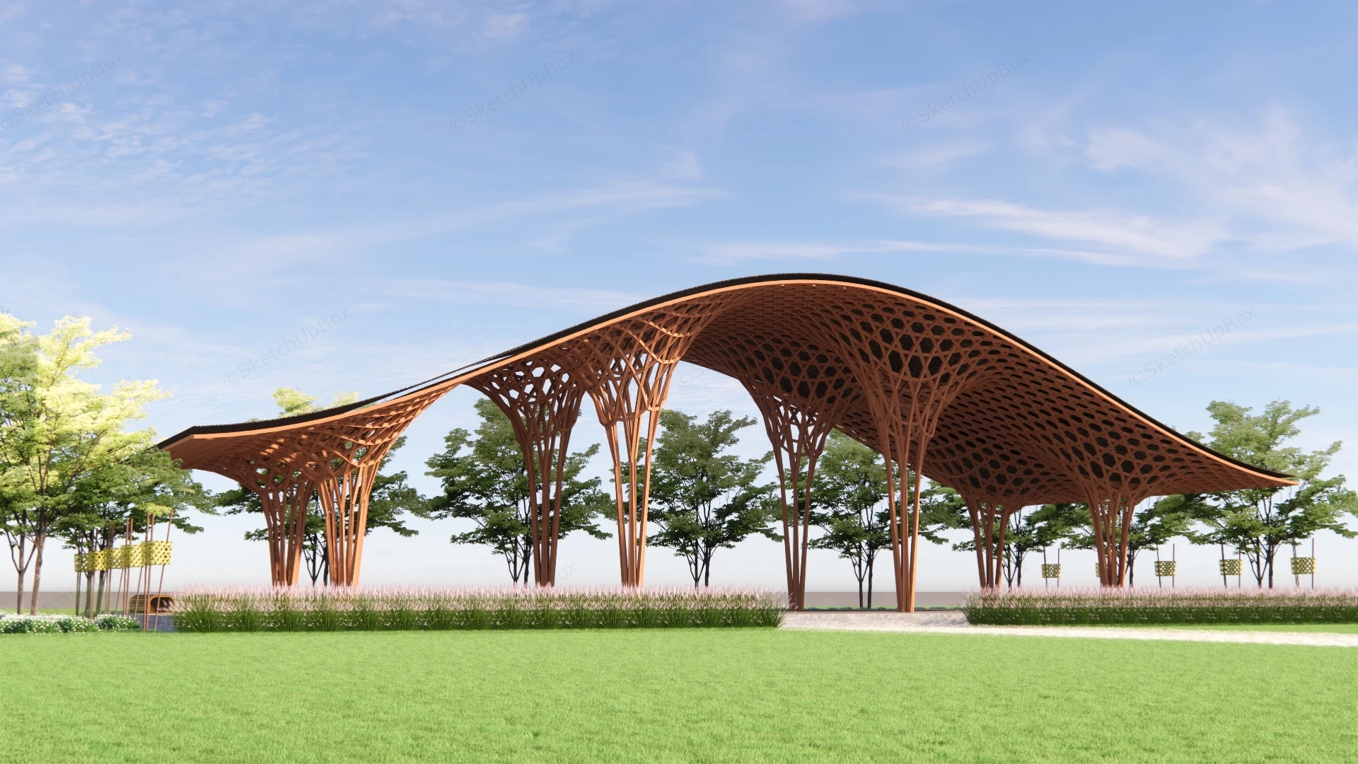 Modern Parametric Bamboo Woven Canopy Pavilion Sketchup 3D Model Preview - SketchupBox