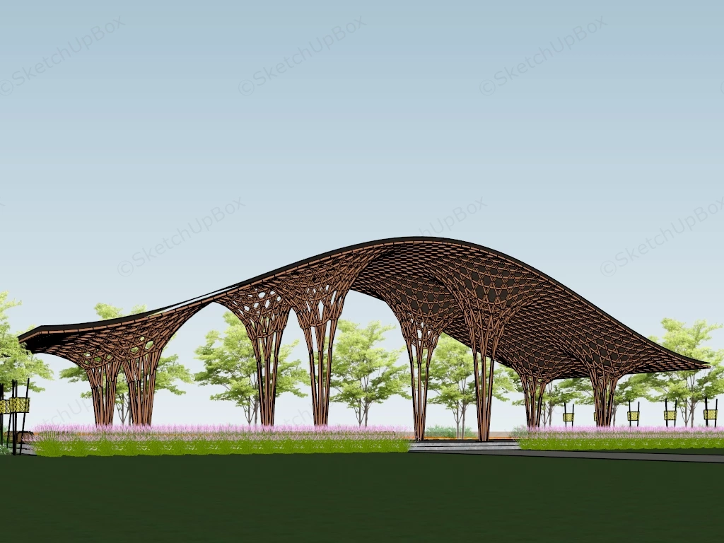 Modern Parametric Bamboo Woven Canopy Pavilion Sketchup 3D Model Preview - SketchupBox