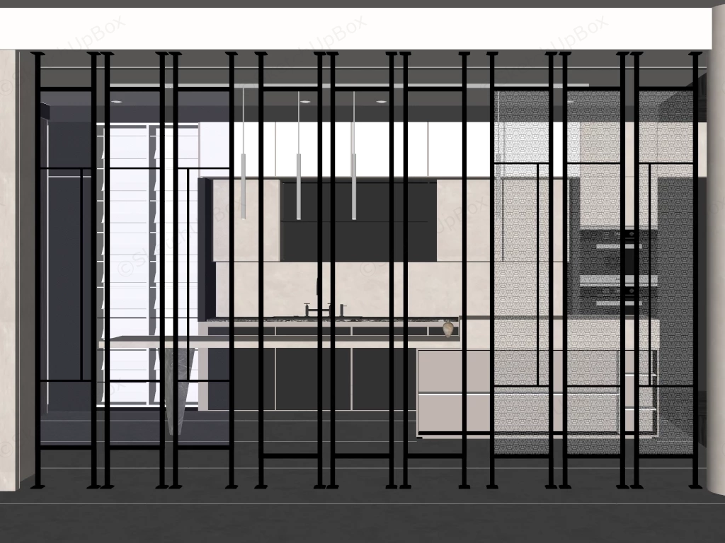 Modern Floor To Ceiling Textured Glass Screen Partition Sketchup 3D Model Preview - SketchupBox