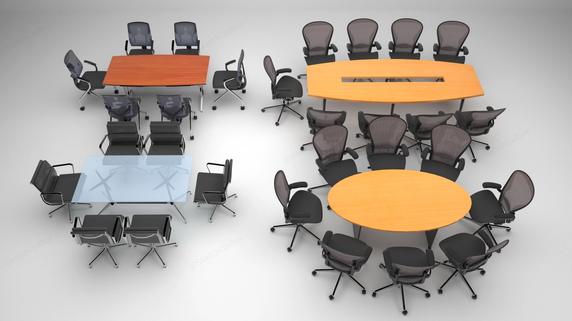 Modern Commercial Office Conference Table And Chair Collection Sketchup 3D Model Preview - SketchupBox
