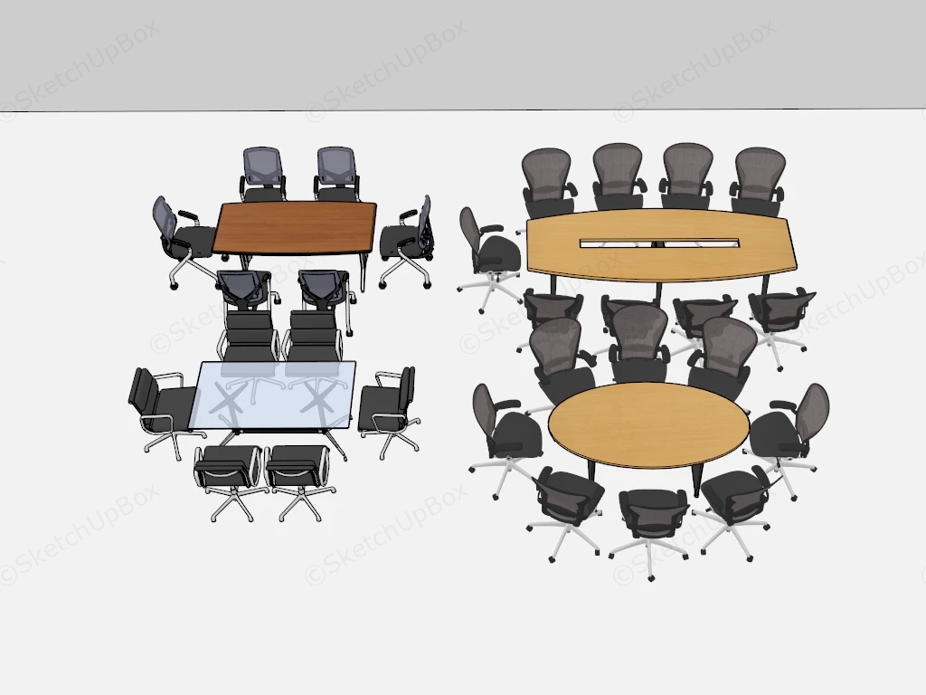 Modern Commercial Office Conference Table And Chair Collection Sketchup 3D Model Preview - SketchupBox