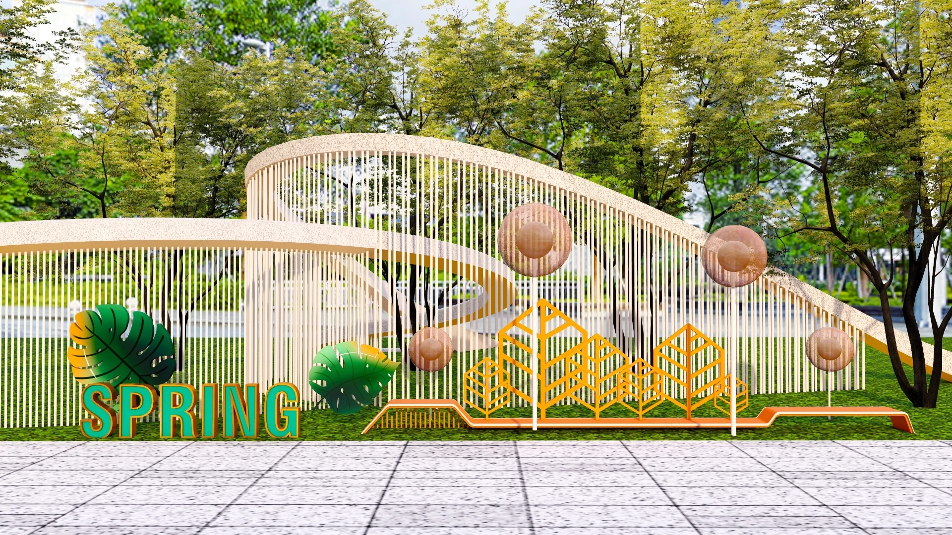 Modern Spring Themed Landscape Art Installation Sketchup 3D Model Preview - SketchupBox