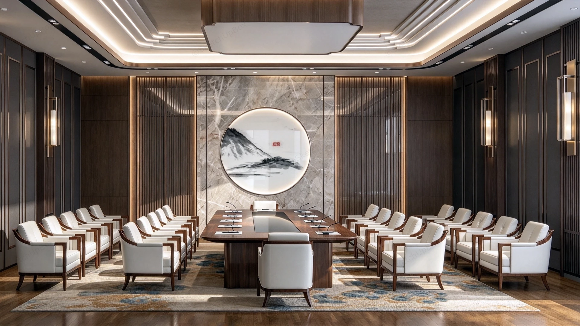Modern Chinese Executive Conference Room Boardroom Sketchup 3D Model Preview - SketchupBox