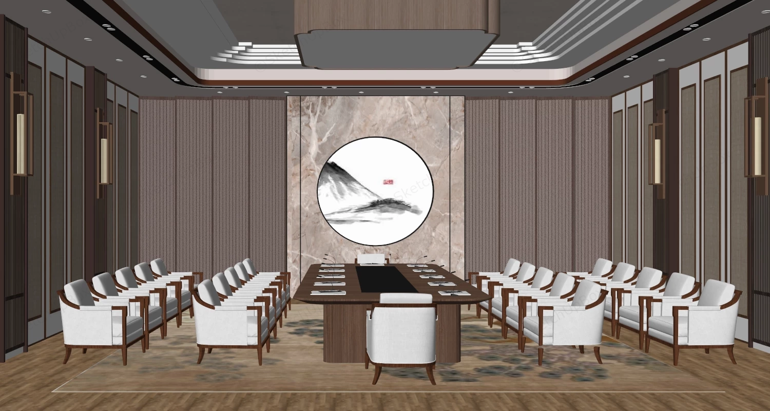 Modern Chinese Executive Conference Room Boardroom Sketchup 3D Model Preview - SketchupBox