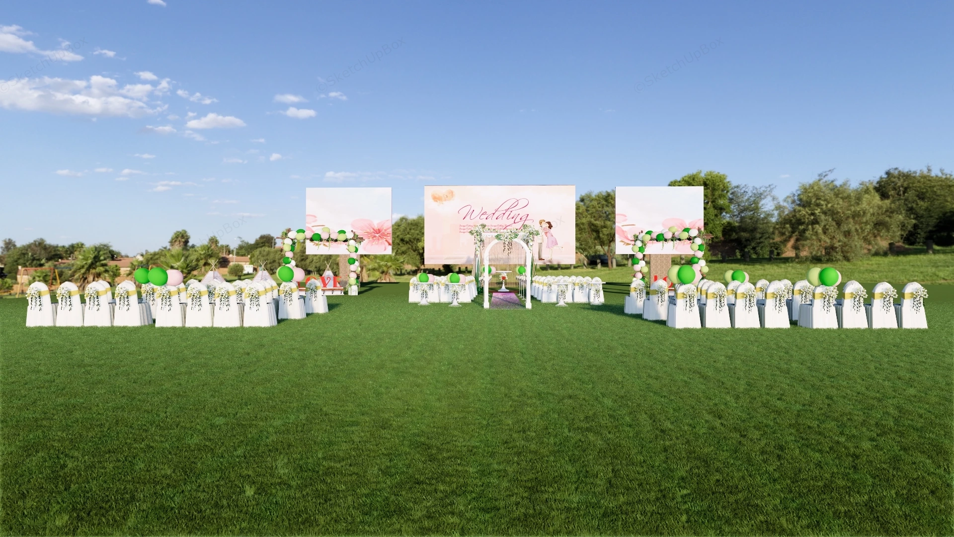 Outdoor Lawn Wedding Ceremony And Event Venue Layout Sketchup 3D Model Preview - SketchupBox