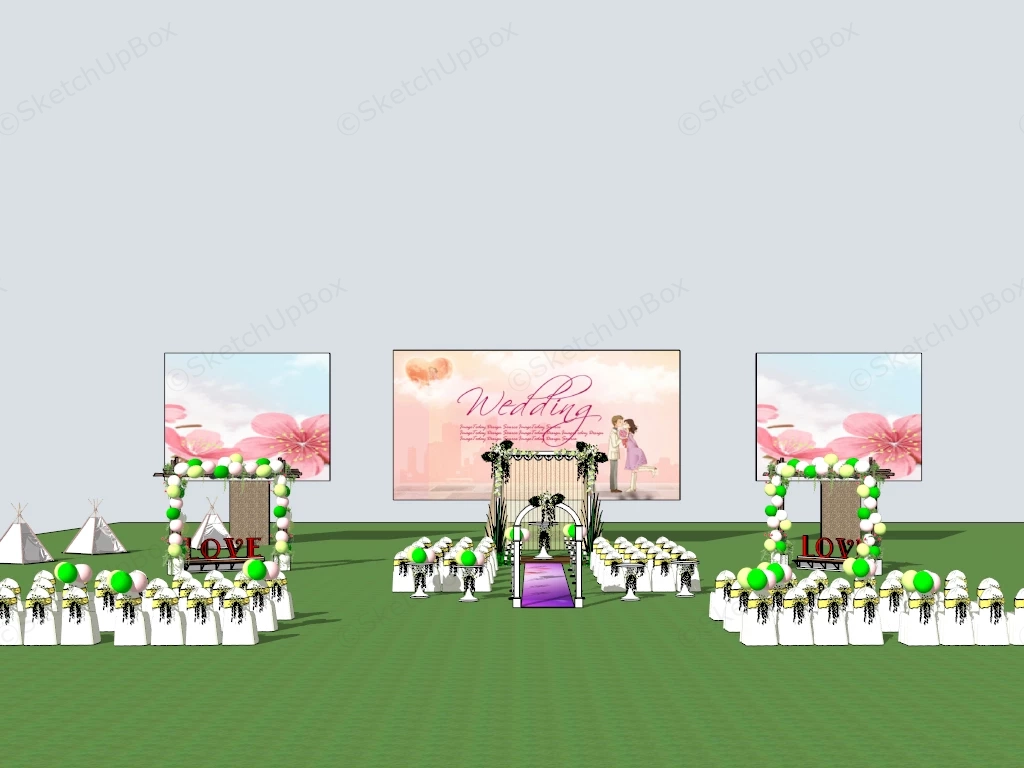 Outdoor Lawn Wedding Ceremony And Event Venue Layout Sketchup 3D Model Preview - SketchupBox