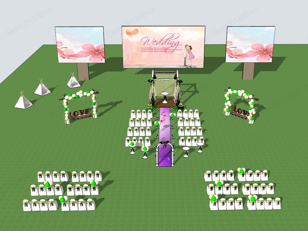 Outdoor Lawn Wedding Ceremony And Event Venue Layout Sketchup 3D Model Preview - SketchupBox