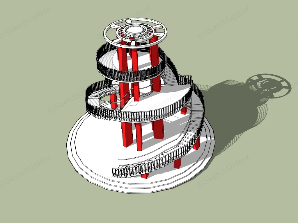 Modern Red And White Spiral Observation Tower Sketchup 3D Model Preview - SketchupBox