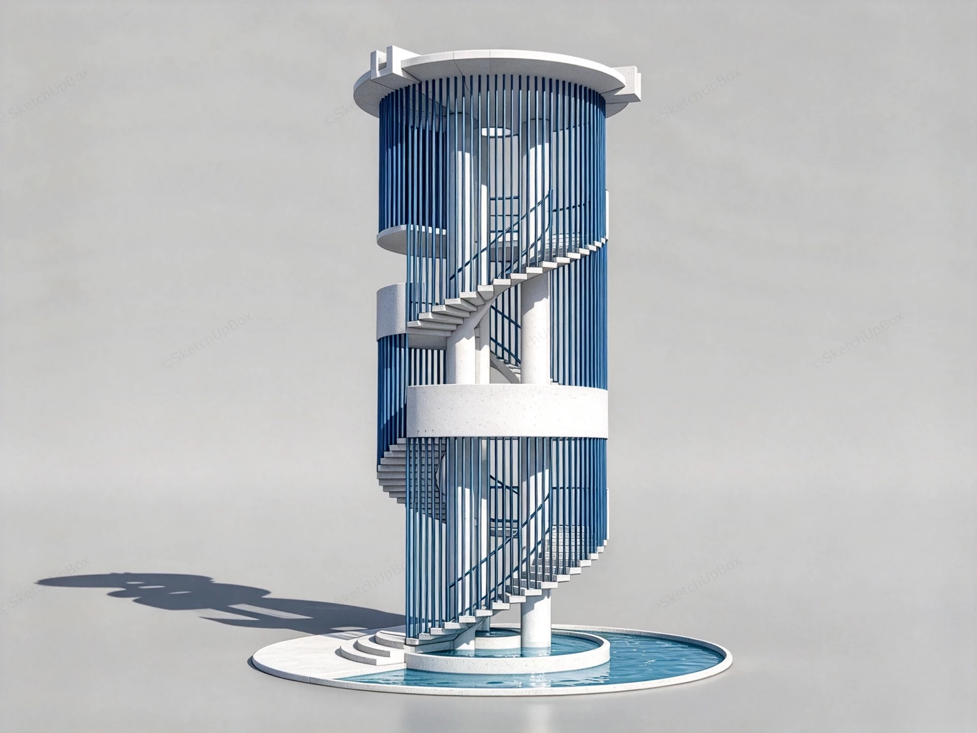 Modern Spiral Observation Tower With Reflective Pool Sketchup 3D Model Preview - SketchupBox