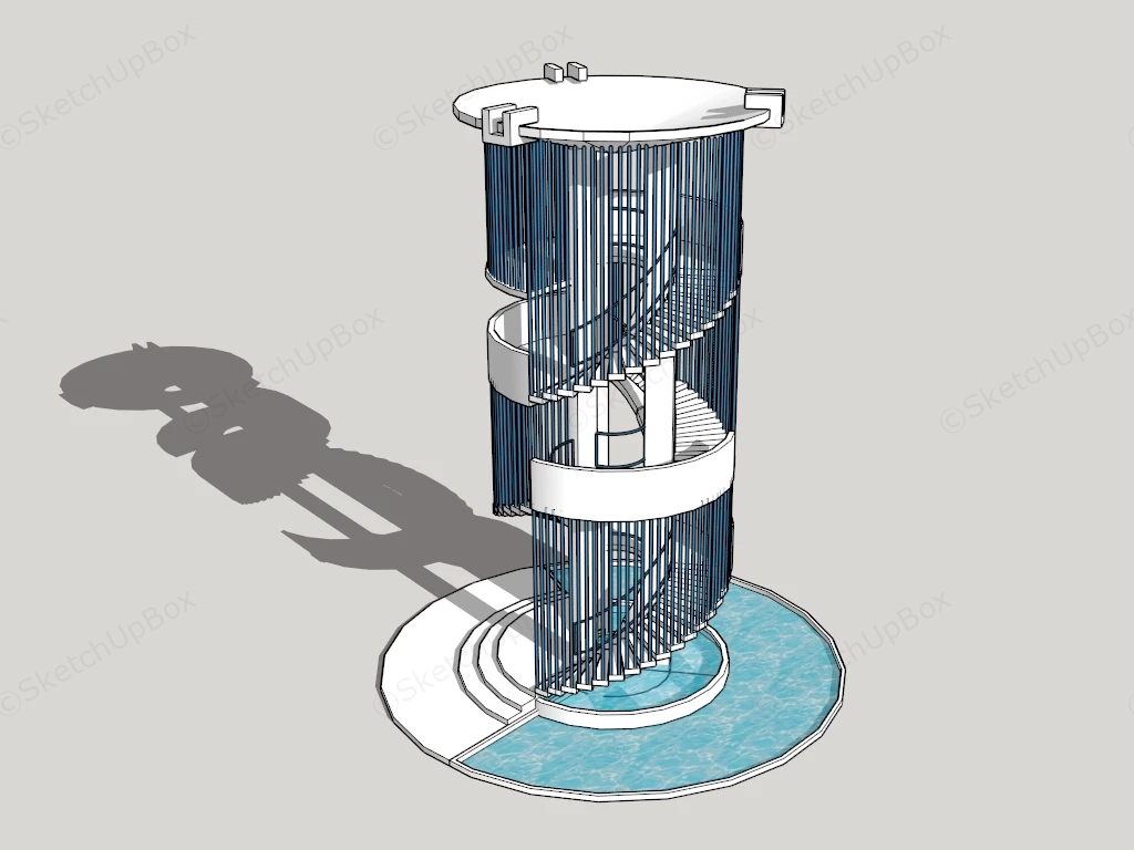 Modern Spiral Observation Tower With Reflective Pool Sketchup 3D Model Preview - SketchupBox