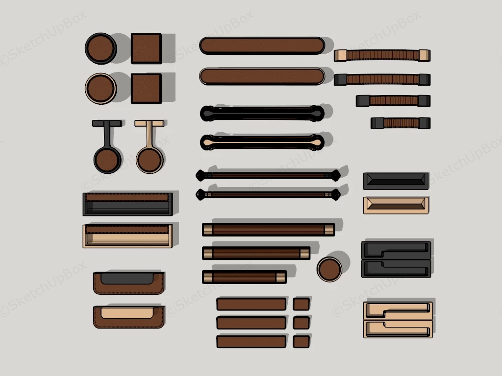 Modern Luxury Leather And Metal Cabinet Handle Hardware Collection Sketchup 3D Model Preview - SketchupBox