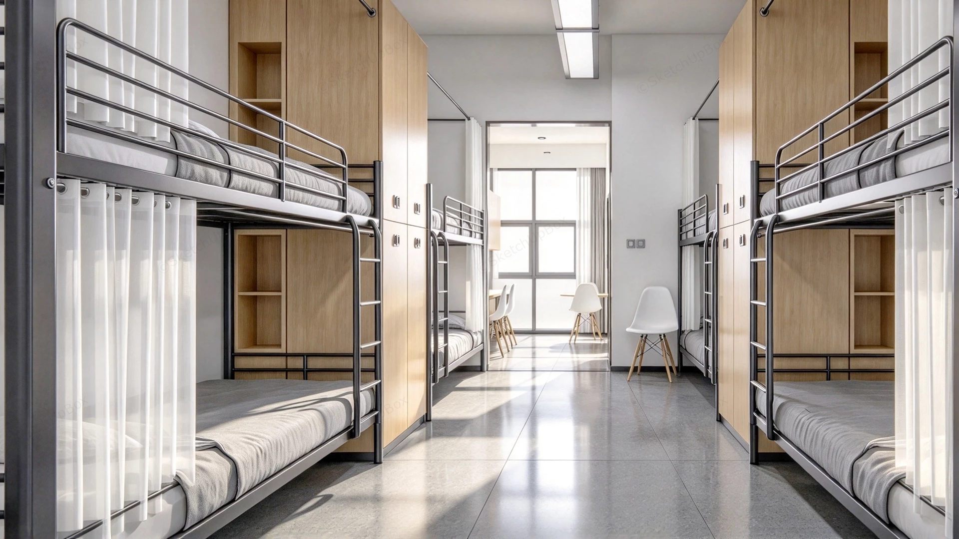 Modern 8 Person Student Dormitory Room Sketchup 3D Model Preview - SketchupBox