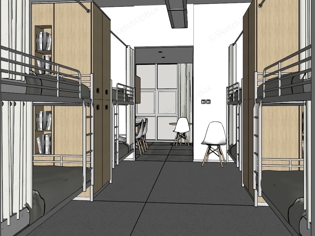 Modern 8 Person Student Dormitory Room Sketchup 3D Model Preview - SketchupBox