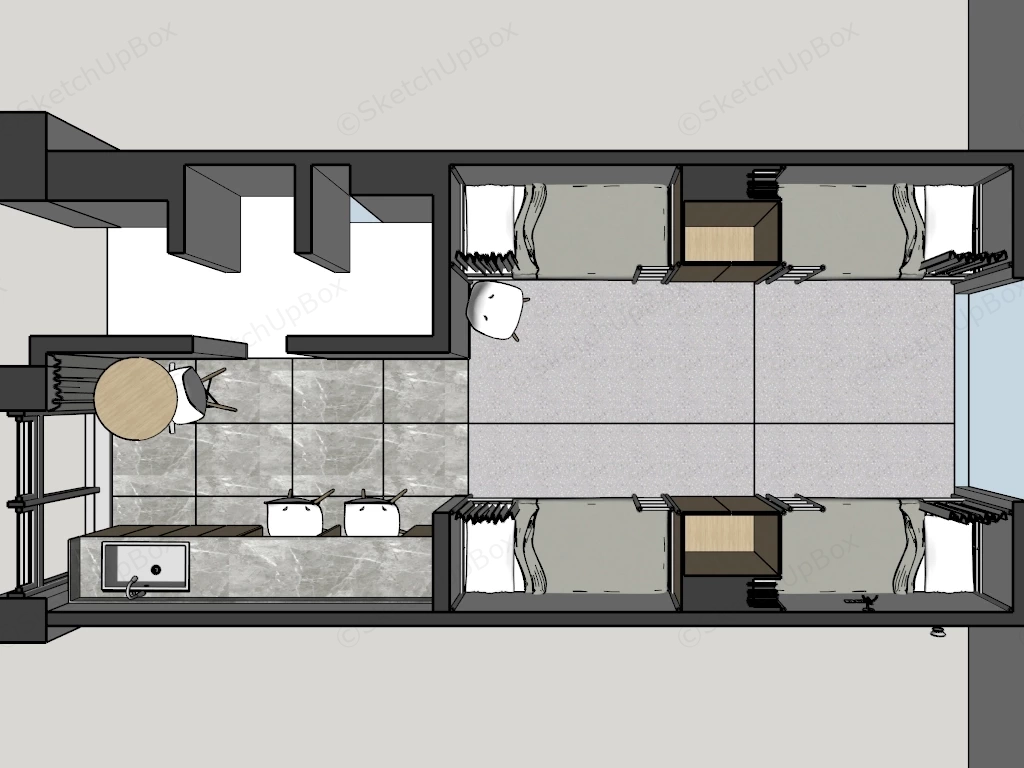 Modern 8 Person Student Dormitory Room Sketchup 3D Model Preview - SketchupBox