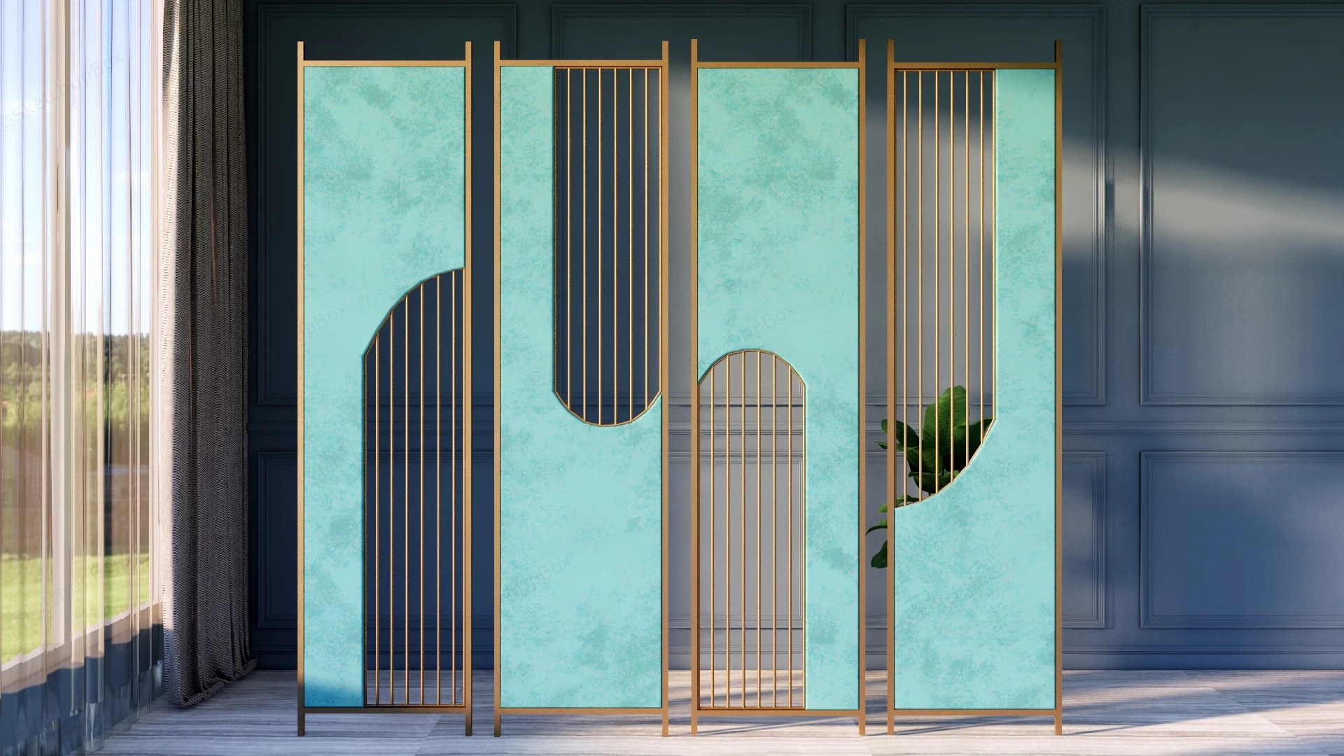 Modern Luxury Turquoise And Gold Geometric Screen Partition Sketchup 3D Model Preview - SketchupBox