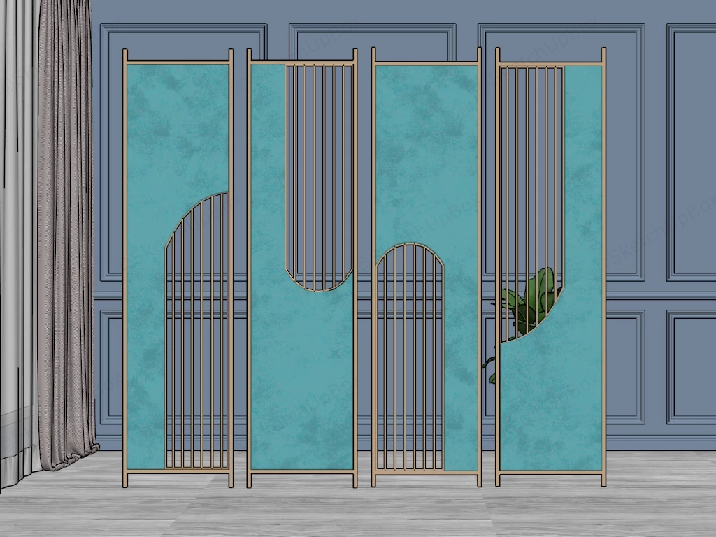 Modern Luxury Turquoise And Gold Geometric Screen Partition Sketchup 3D Model Preview - SketchupBox