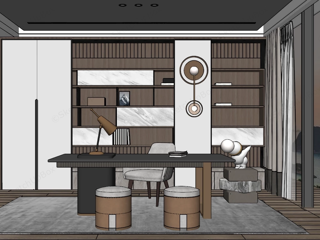 Modern Luxury Executive Home Office Study Room Sketchup 3D Model Preview - SketchupBox