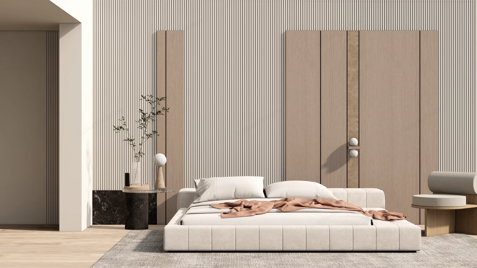 Modern Minimalist Japandi Style Bedroom Design Sketchup 3D Model Preview - SketchupBox
