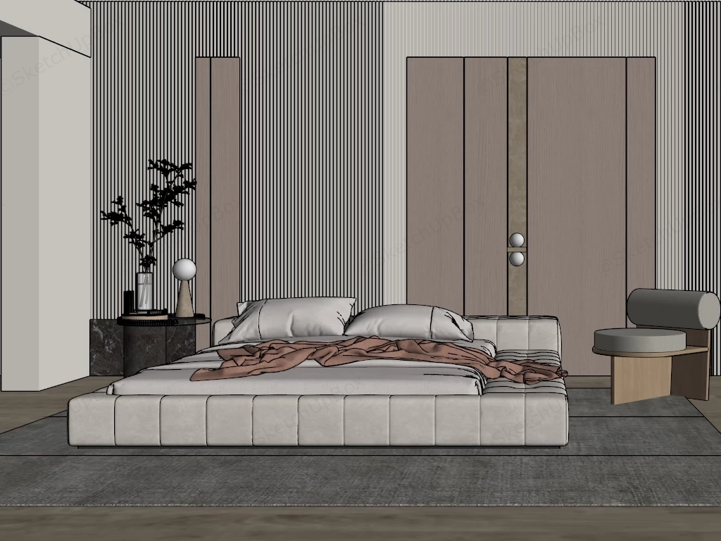 Modern Minimalist Japandi Style Bedroom Design Sketchup 3D Model Preview - SketchupBox