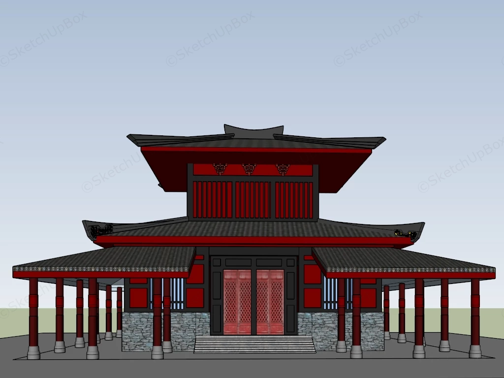 Traditional Chinese Oriental Temple Pavilion Architecture Sketchup 3D Model Preview - SketchupBox