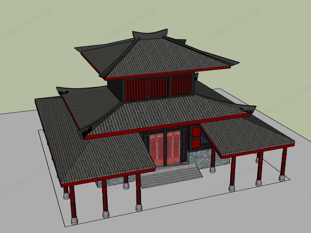 Traditional Chinese Oriental Temple Pavilion Architecture Sketchup 3D Model Preview - SketchupBox