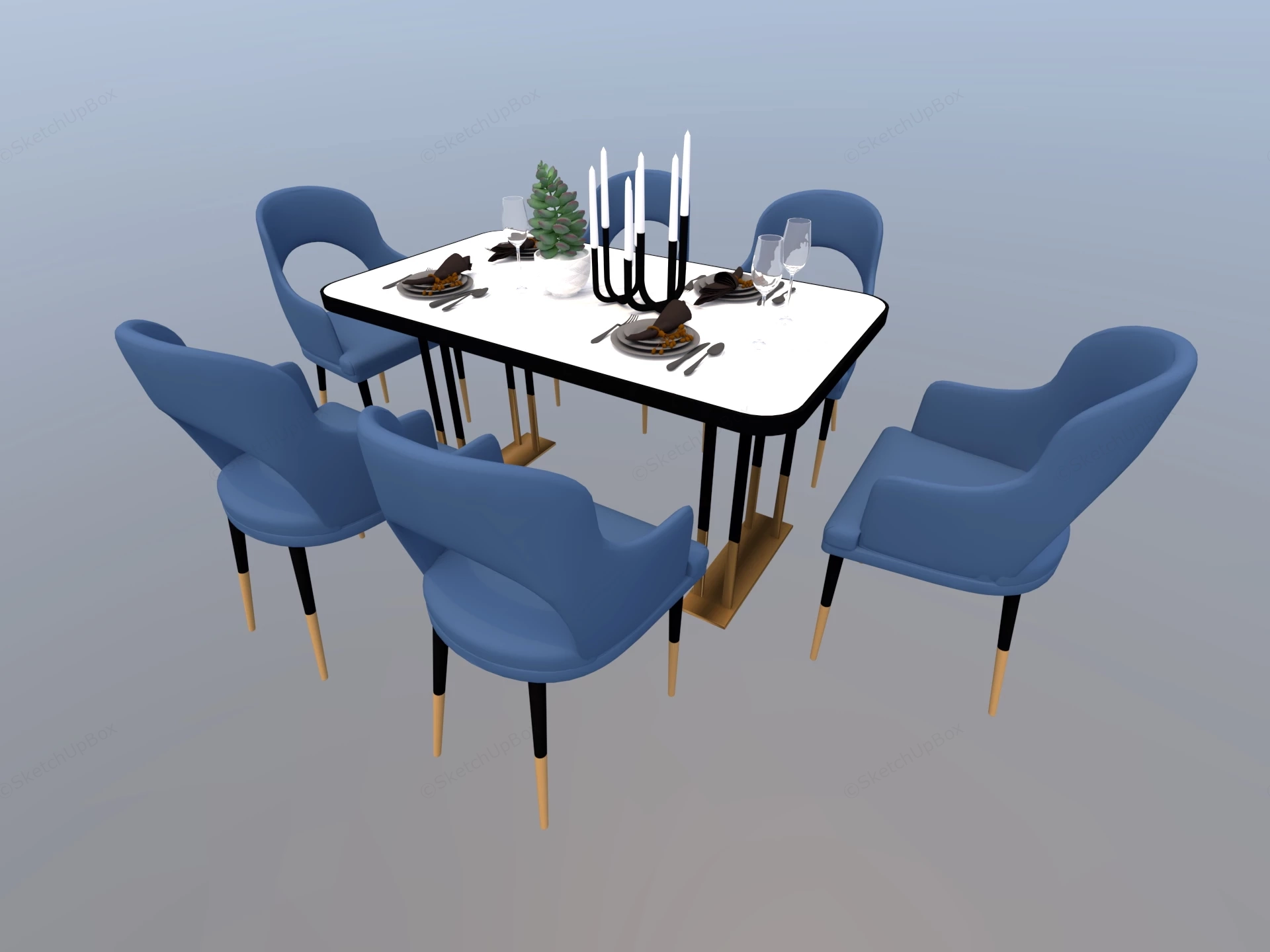 6 Seater Modern Dining Room Set Sketchup 3D Model Preview - SketchupBox