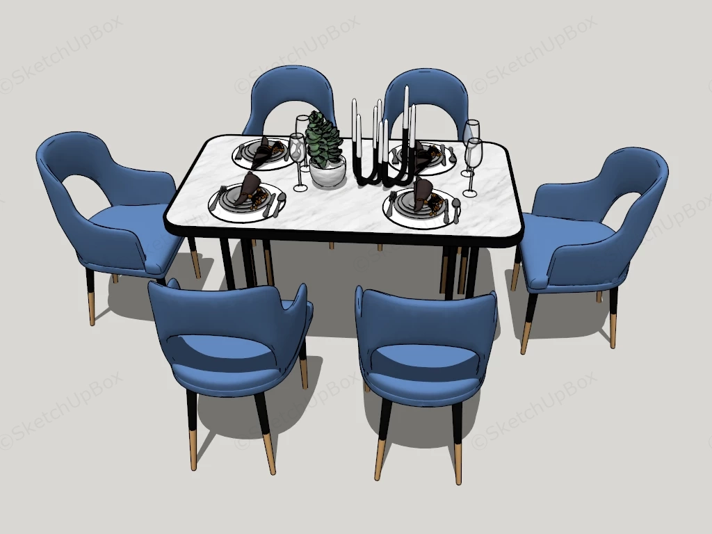 6 Seater Modern Dining Room Set Sketchup 3D Model Preview - SketchupBox
