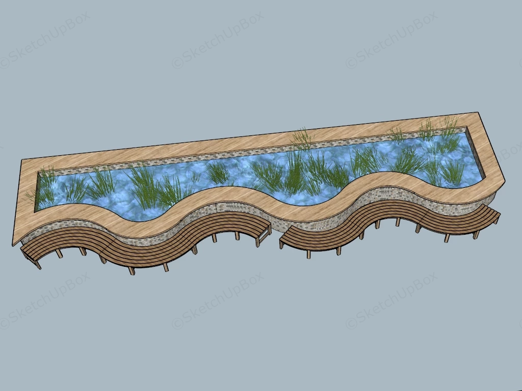 Serpentine Water Feature And Public Seating Bench Sketchup 3D Model Preview - SketchupBox