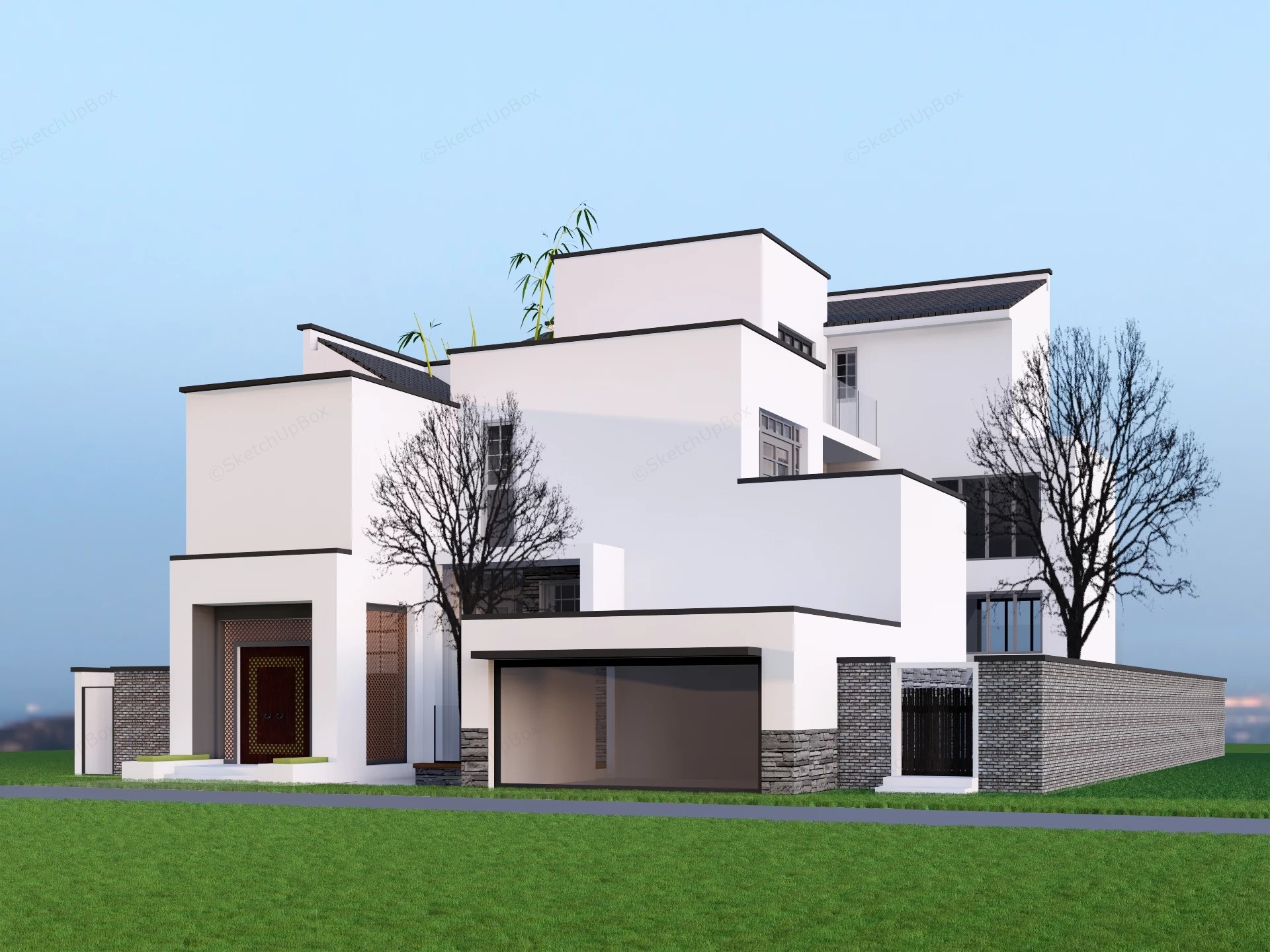 Modern New Chinese Style Multi Story Villa Sketchup 3D Model Preview - SketchupBox