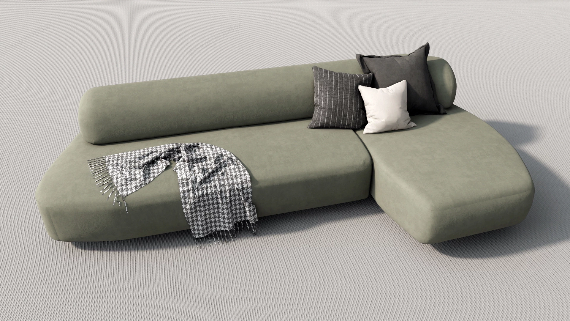 Modern Low Profile Sage Green Organic Sectional Sofa Sketchup 3D Model Preview - SketchupBox