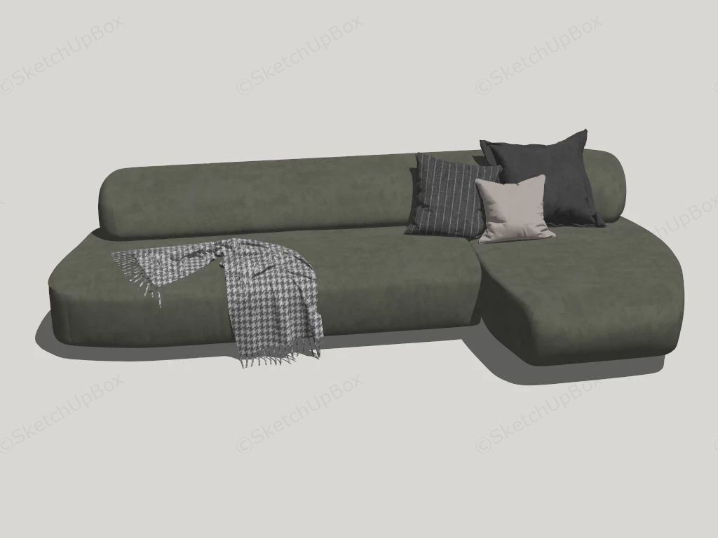 Modern Low Profile Sage Green Organic Sectional Sofa Sketchup 3D Model Preview - SketchupBox
