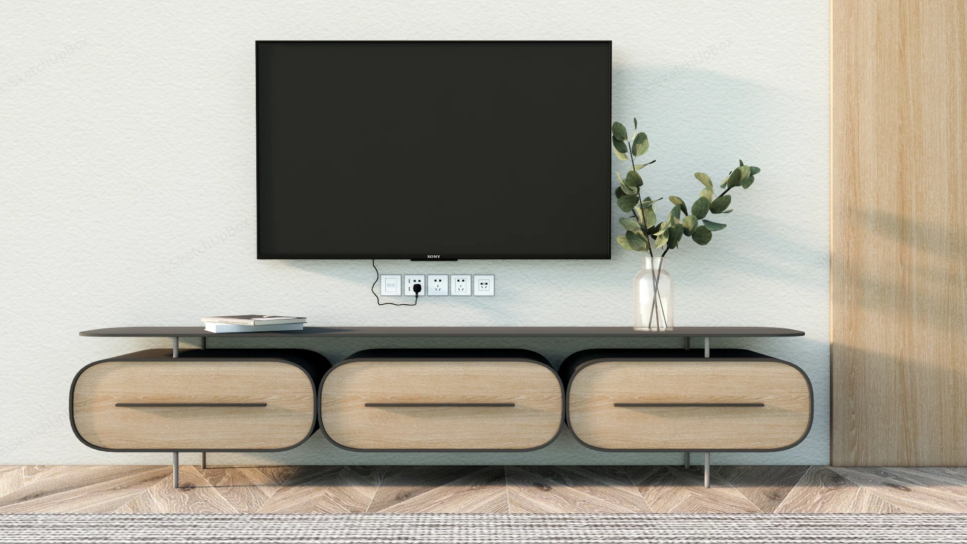 Modern Capsule Drawer Media Console Sketchup 3D Model Preview - SketchupBox