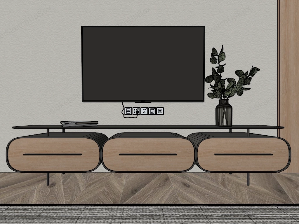 Modern Capsule Drawer Media Console Sketchup 3D Model Preview - SketchupBox