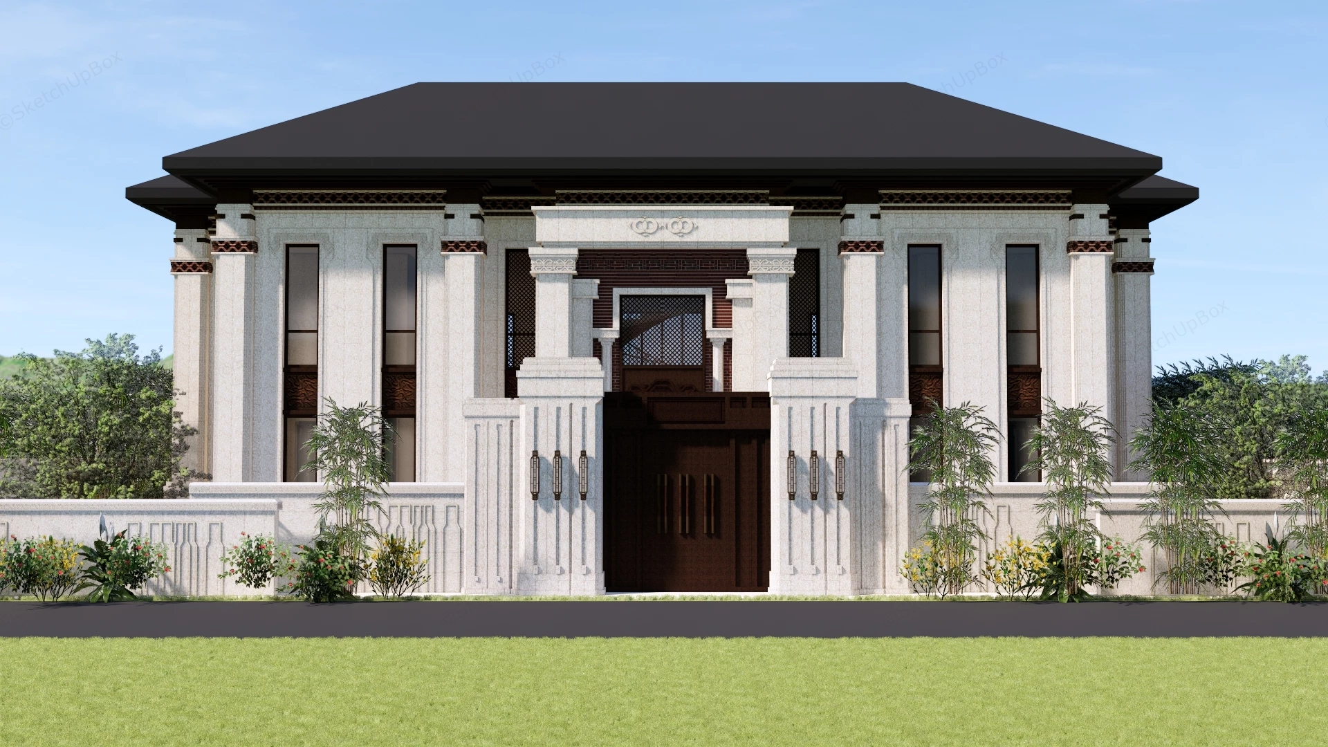 Modern Chinese Luxury Mansion Sketchup 3D Model Preview - SketchupBox
